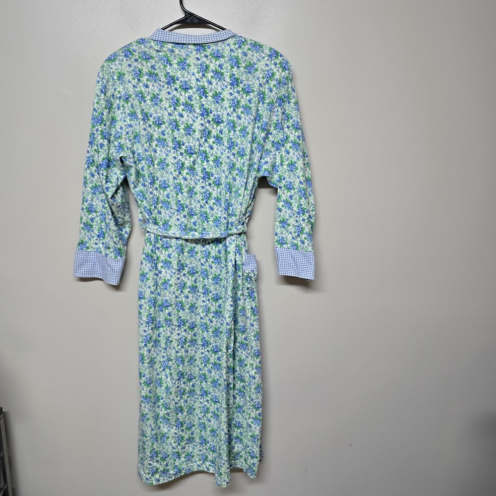 Vintage Victoria's‎ Secret Cotton Robe Blue Floral Gingham Trim P/S Cottagecore - Picture 5 of 5